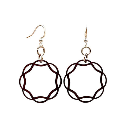 Red Sunflower Wavy Circle Earrings, stylish and modern jewelry accessory with flowing circular design.
