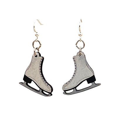 Red Sunflower Ice Skate Earrings featuring small silver skate charms hanging from hooks for a charming winter accessory.