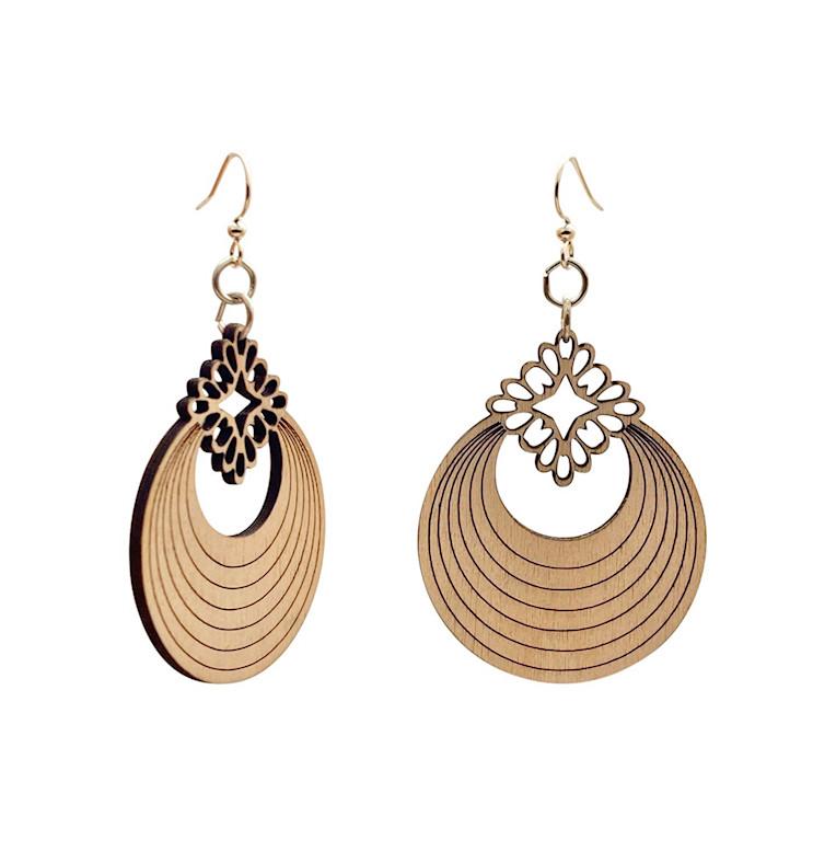 Red Sunflower Ornamental Circlet Earrings featuring intricate metalwork and decorative design on gold-tone earrings.