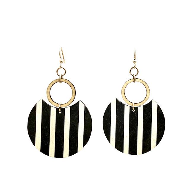 Red Sunflower Modern Art Deco earrings featuring geometric shapes and bold design, displayed on a neutral background.