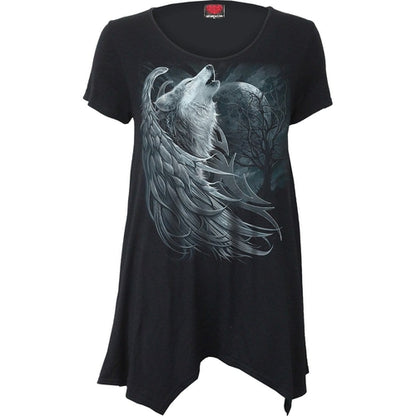 Black Jasper WOLF SPIRIT smock tunic top in casual style, featuring a relaxed fit and unique wolf spirit design.