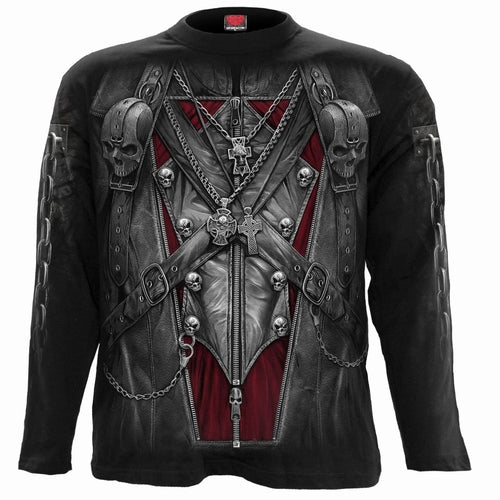 Black Jasper Strapped long-sleeve T-shirt in black, featuring a stylish design, displayed on a model with a neutral background.