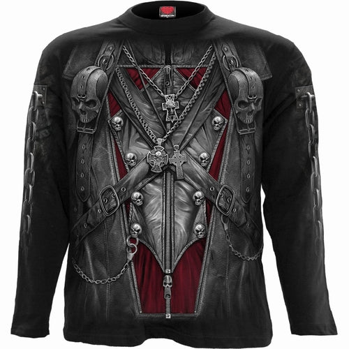 Black Jasper Strapped Longsleeve T-Shirt in black, featuring a fitted design and subtle strap details on the sleeves.