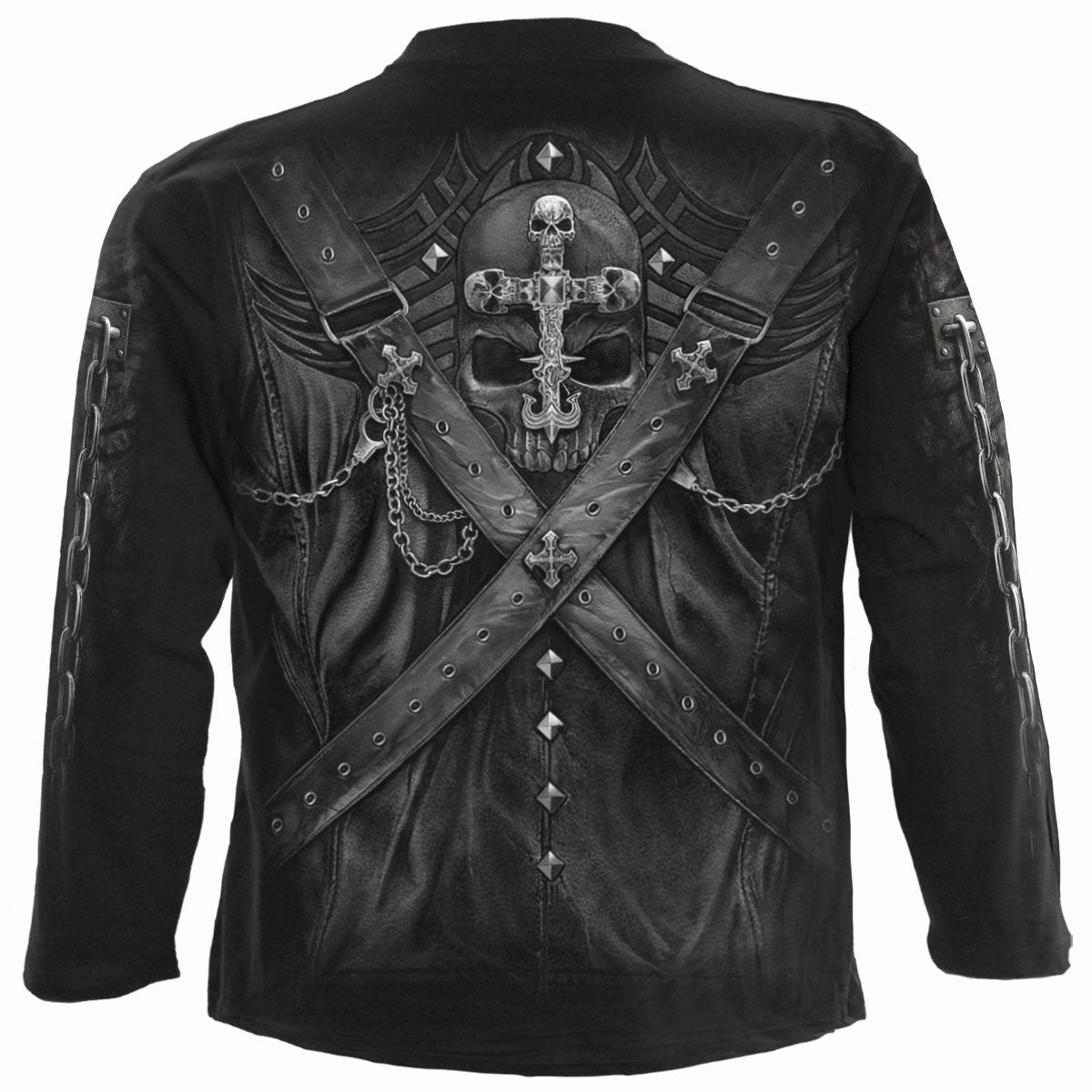 Black Jasper STRAPPED long-sleeve black T-shirt with strap details, casual fashion top for men.