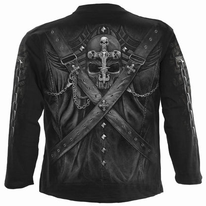 Black Jasper STRAPPED long-sleeve black T-shirt with strap details, casual fashion top for men.