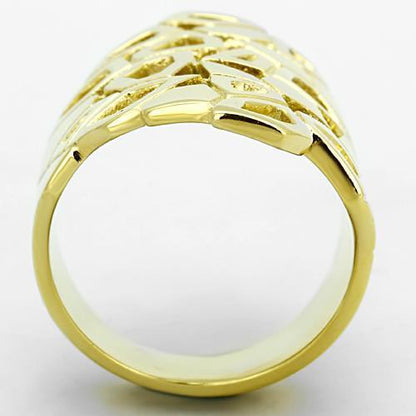 Gold-ion plated stainless steel ring with a sleek, polished finish from Turquoise Tiger Jewelry, no stone, close-up view.