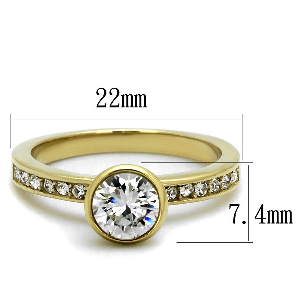 Turquoise Tiger TK2254 stainless steel ring with IP gold ion plating and AAA grade cubic zirconia, showcasing a sleek jewelry design.