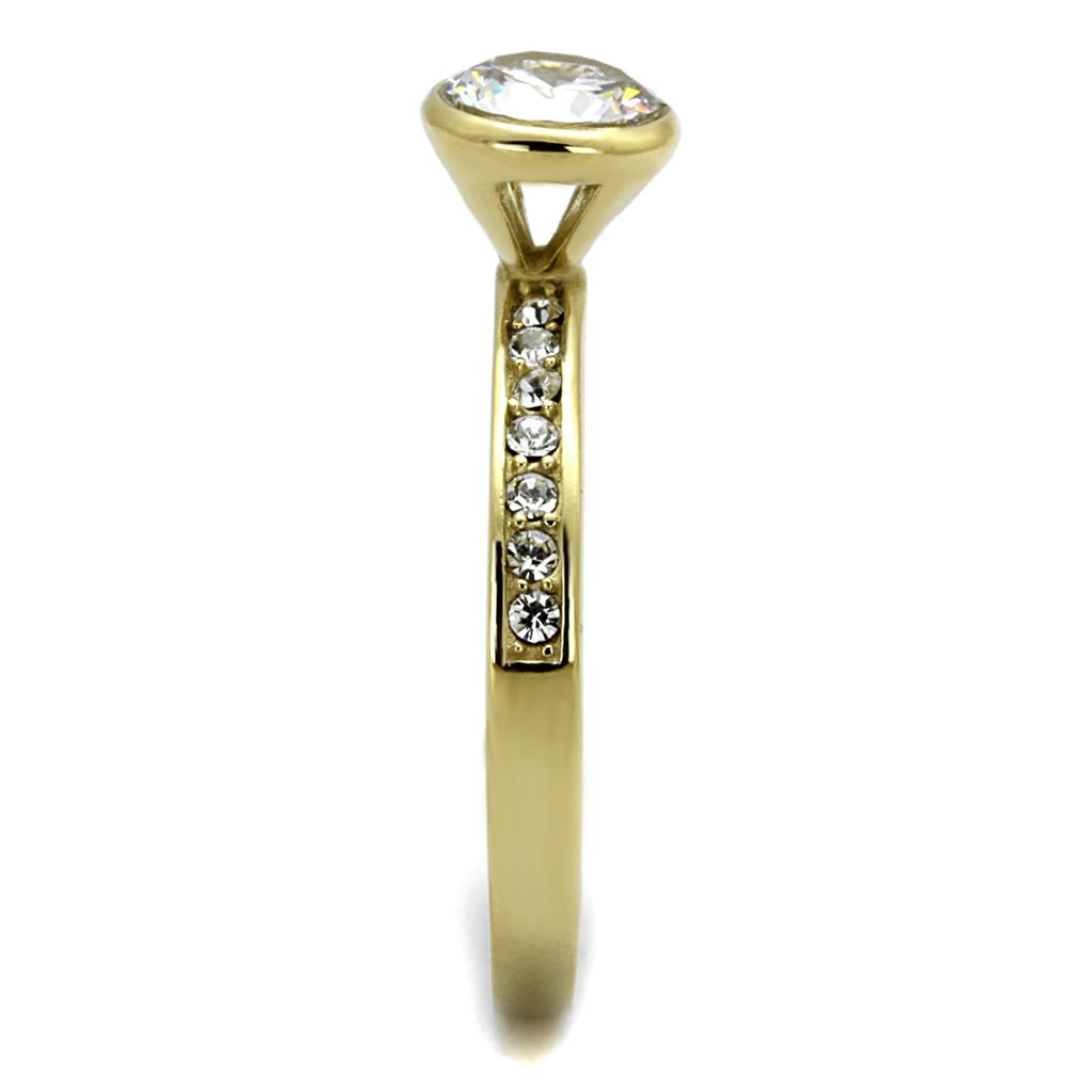 Turquoise Tiger TK2254 stainless steel ring with IP gold ion plating and AAA grade cubic zirconia gemstone.