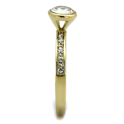 Turquoise Tiger TK2254 stainless steel ring with IP gold ion plating and AAA grade cubic zirconia gemstone.