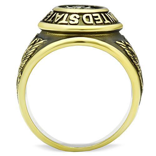 Turquoise Tiger stainless steel ring with gold ion plating and epoxy detailing, showcasing a sleek, modern jewelry design.