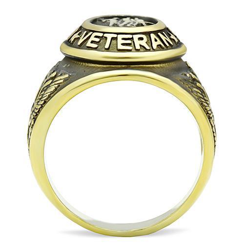 Turquoise Tiger IP Gold Ion Plating stainless steel ring with black epoxy design, jewelry and watch accessory.