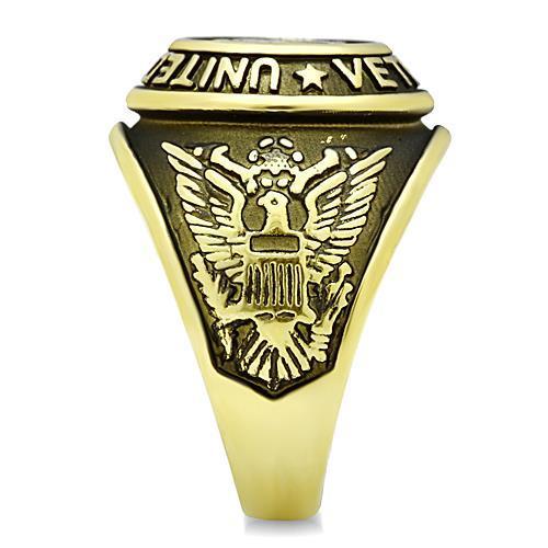 Turquoise Tiger IP gold-ion plated stainless steel ring with epoxy accents, stylish jewelry design, shiny and durable finish