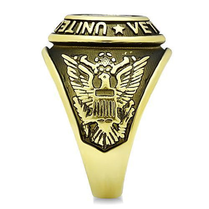 Turquoise Tiger IP gold-ion plated stainless steel ring with epoxy accents, stylish jewelry design, shiny and durable finish