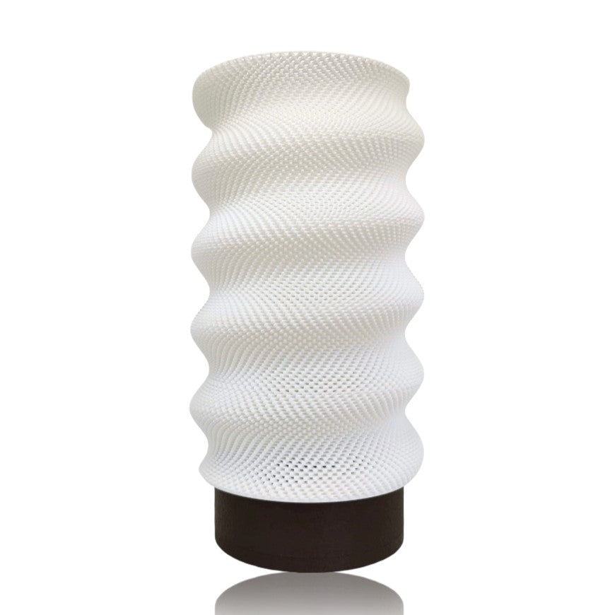 Azure Pontus Lumina Twist table lamp with a brown lighting fixture featuring a modern, twisted design.
