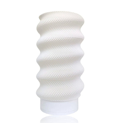 White Lumina Twist portable table lamp by Azure Pontus with a modern, twist-designed lighting fixture on a sleek surface.