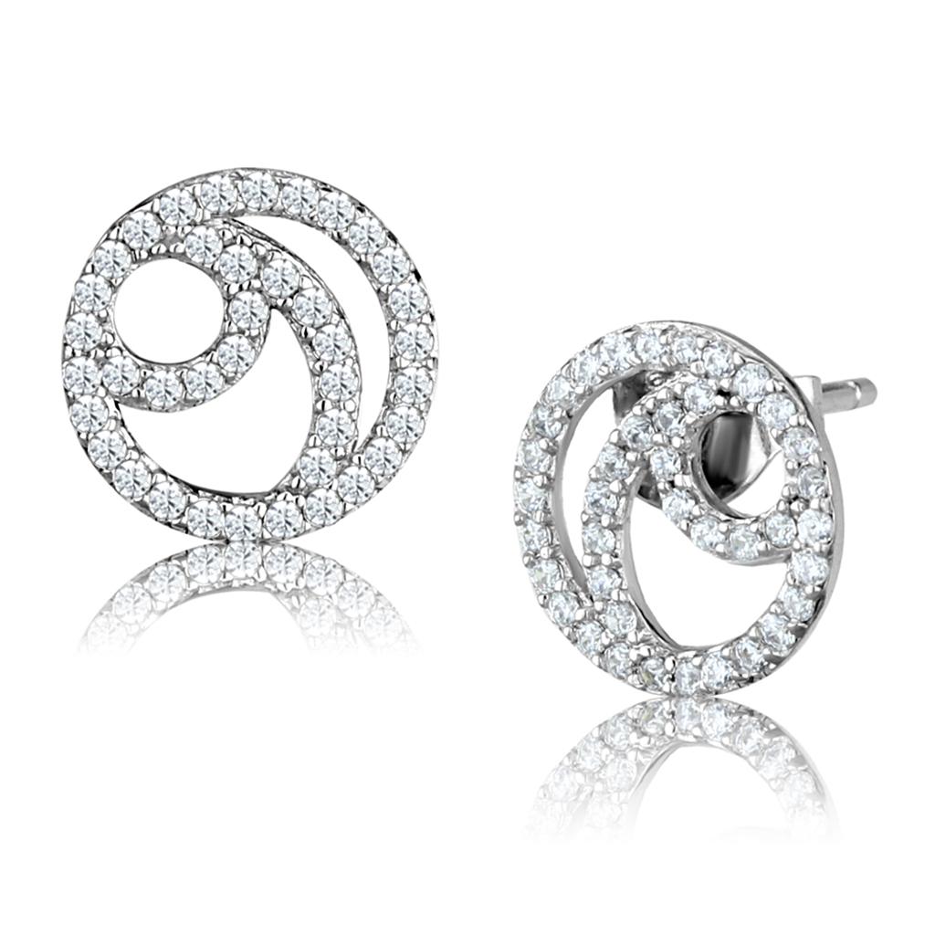 Turquoise Tiger TS511 rhodium sterling silver earrings with sparkling AAA grade cubic zirconia, elegant jewelry accessory.