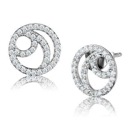 Turquoise Tiger TS511 rhodium sterling silver earrings with sparkling AAA grade cubic zirconia, elegant jewelry accessory.