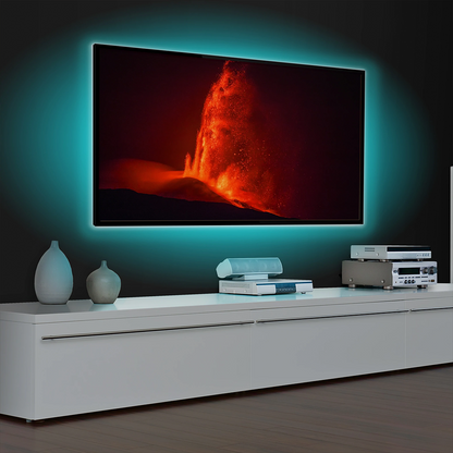 Pink Trillium LED TV mood light glowing softly, providing ambient lighting for home entertainment setups.