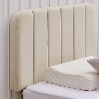 Twin size Beige Upholstered Platform Bed Frame with Headboard