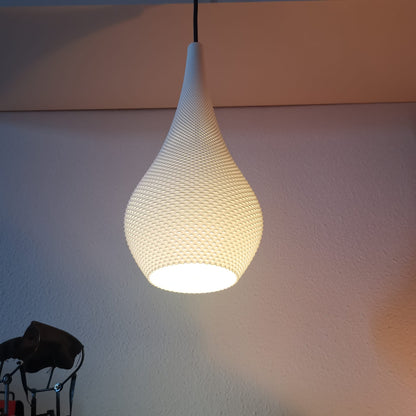 Azure Pontus Teardrop Edition pendant lamp hanging from ceiling with smooth glass teardrop shape and modern lighting design