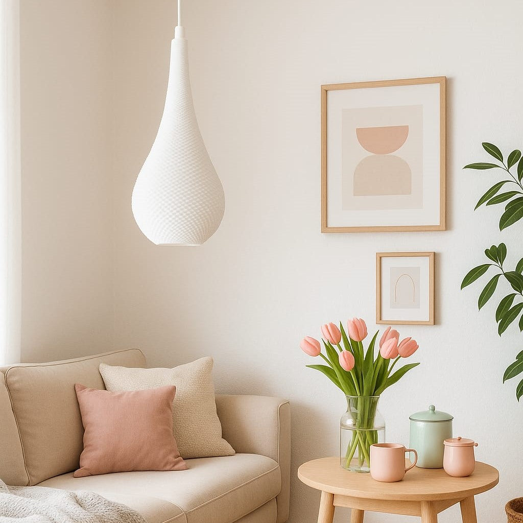 Azure Pontus Teardrop Edition Pendant Lamp hanging from ceiling with glass teardrop shade and modern lighting design.