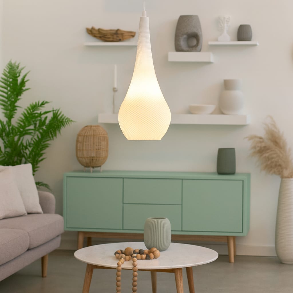Azure Pontus Teardrop Edition Pendant Lamp hanging with a sleek glass teardrop shape, perfect for modern lighting decor.
