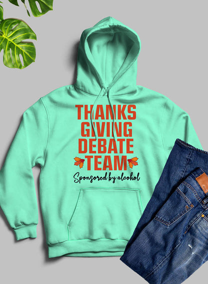 Black Thanksgiving Debate Team hoodie by Jade Thalassa, featuring festive-themed design and comfortable fabric.
