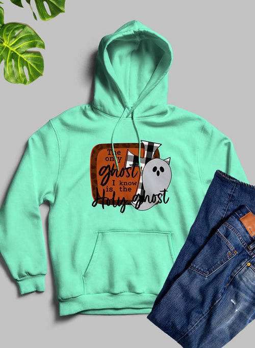 Black hoodie by Jade Thalassa featuring the phrase "The Only Ghost I Know" in bold white lettering.