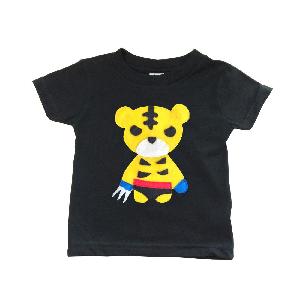 Kids superhero shirt featuring a sharp tiger design from Sky Blue Milo&
