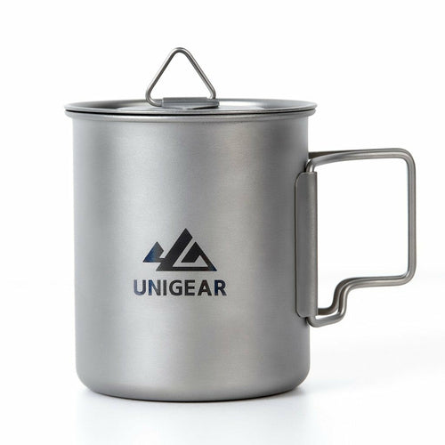 Indigo Eurybia 100% titanium camping cup, 450ml capacity, lightweight outdoor drinkware with a sleek, durable design.
