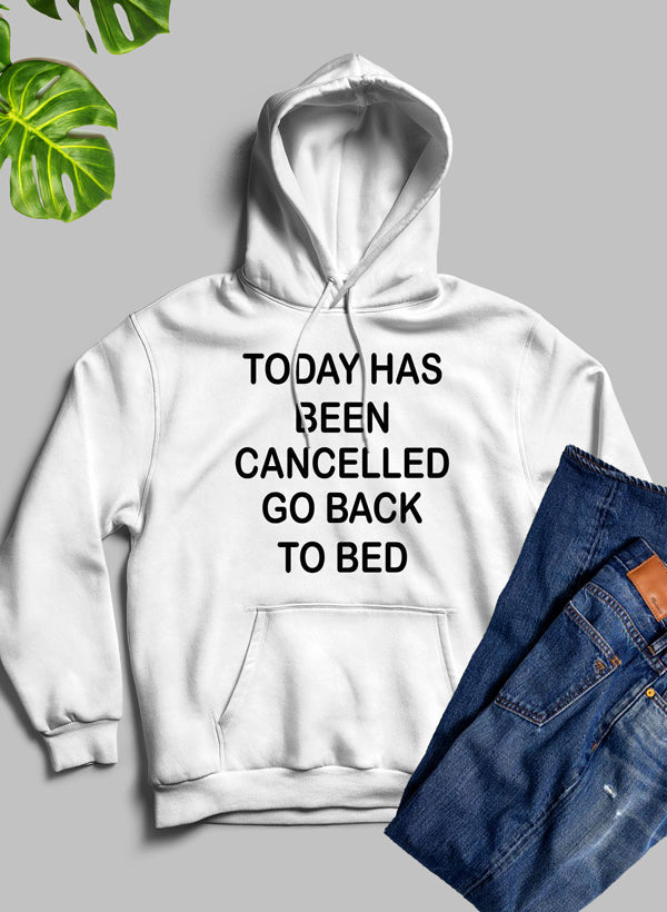 Black "Today Has Been Cancelled" hoodie by Jade Thalassa, featuring casual fit and bold graphic design.
