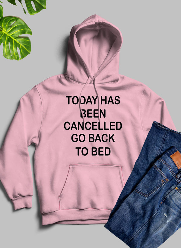 Black Jade Thalassa hoodie featuring the "Today Has Ben Cancelled" graphic print on the front.