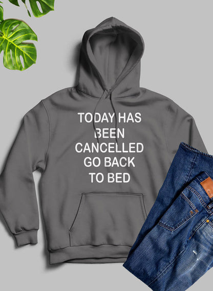 Jade Thalassa "Today Has Been Cancelled" hoodie in black, featuring bold white text on the front.
