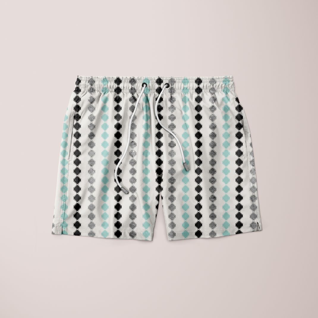 Sky Felix tribal boho pattern minimal shorts with a stylish, colorful tribal design on a lightweight T-shirt.