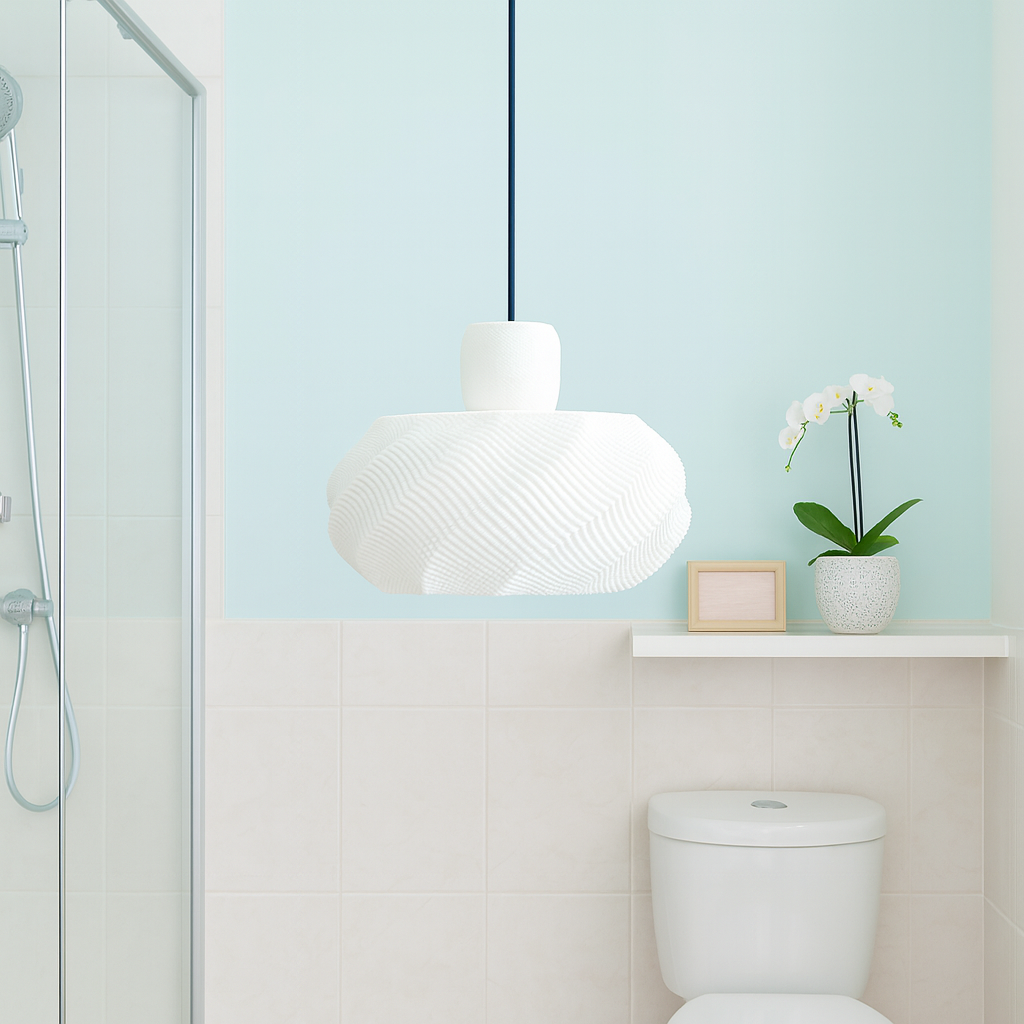 Azure Pontus Twist Glow Pendant Lamp hanging with a modern design, featuring a sleek, illuminated glass shade for stylish lighting.