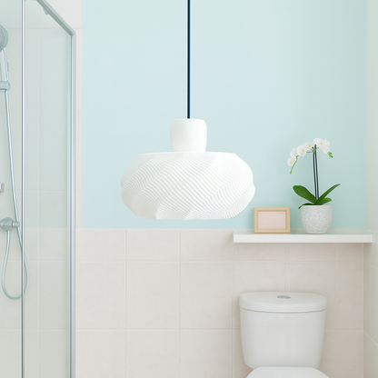 Azure Pontus Twist Glow Pendant Lamp hanging with a modern design, featuring a sleek, illuminated glass shade for stylish lighting.