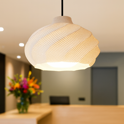 Azure Pontus Twist Glow Pendant Lamp hanging with its twisted glass design, providing modern lighting for contemporary interiors.