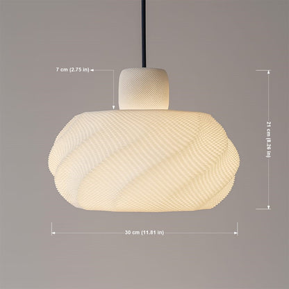 Azure Pontus Twist Glow Pendant Lamp hanging with a modern design and illuminated, showcasing its sleek lighting style.