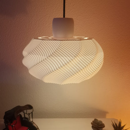Azure Pontus Twist Glow Pendant Lamp hanging with a modern design, featuring a twisting illuminated glass shade for stylish lighting.