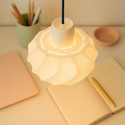 Azure Pontus Twist Glow pendant lamp hanging with illuminated twisted design, modern lighting fixture for stylish interiors.