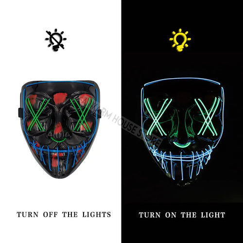 White Eucalyptus Halloween LED pet mask with glowing eyes and spooky design for pets, perfect for Halloween costumes.