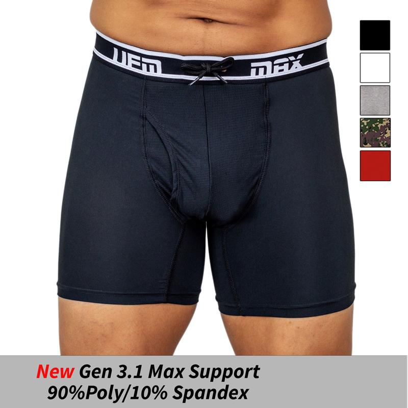 Maroon Mango UFM Boxer Brief 6-inch polyester underwear with maximum support, black color, designed for comfort and fit.