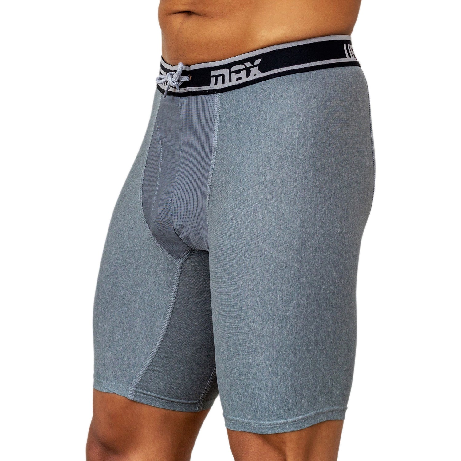 Maroon Mango UFM Long Boxer Brief 9-inch in gray polyester with maximum support, designed for comfort and durability.