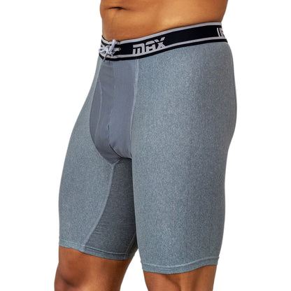 Maroon Mango UFM Long Boxer Brief 9-inch in gray polyester with maximum support, designed for comfort and durability.