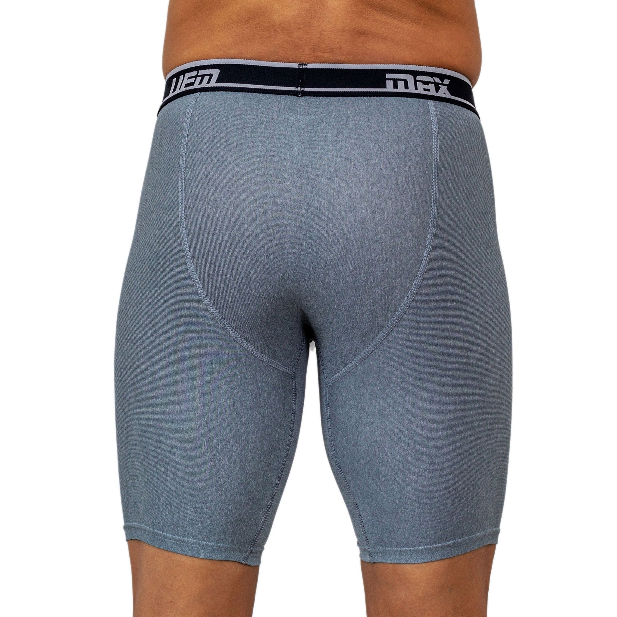 Gray UFM Long Boxer Brief 9-inch polyester underwear by Maroon Mango with MAX support and rear design.