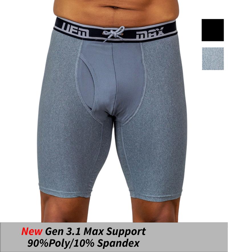 Maroon Mango UFM Long Boxer Brief 9-inch polyester underwear in gray with maximum support and comfortable fit.