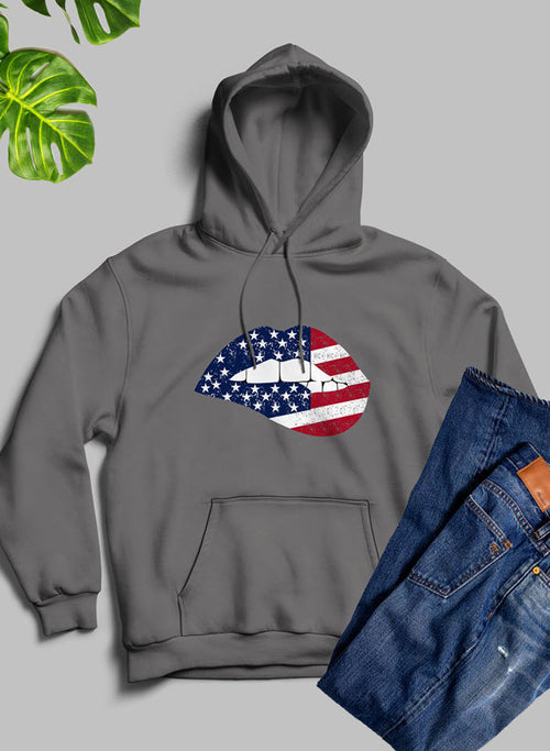 American flag lips graphic hoodie by Jade Thalassa featuring bold lips and USA flag design on a stylish T-shirt.