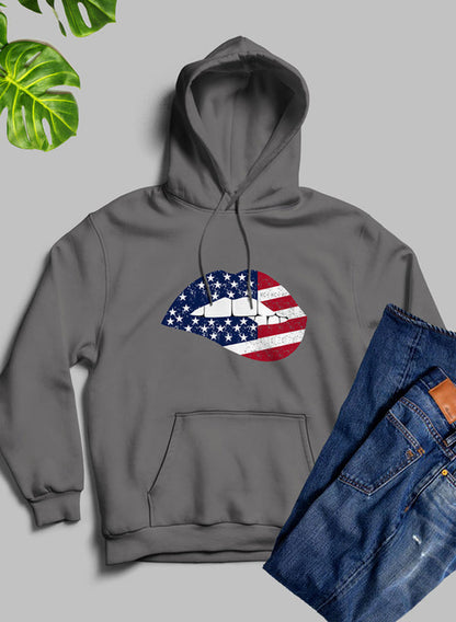 American flag lips graphic hoodie by Jade Thalassa featuring bold lips and USA flag design on a stylish T-shirt.