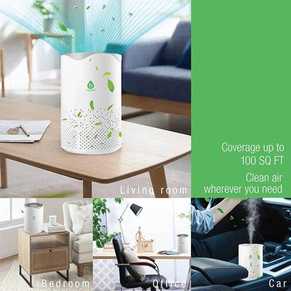 Blush Apollo USB powered true HEPA air purifier for healthcare use, compact design with visible air filter and USB port.