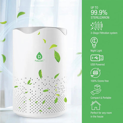 Blush Apollo USB powered true HEPA air purifier for healthcare, compact device with sleek design and air filtration components visible